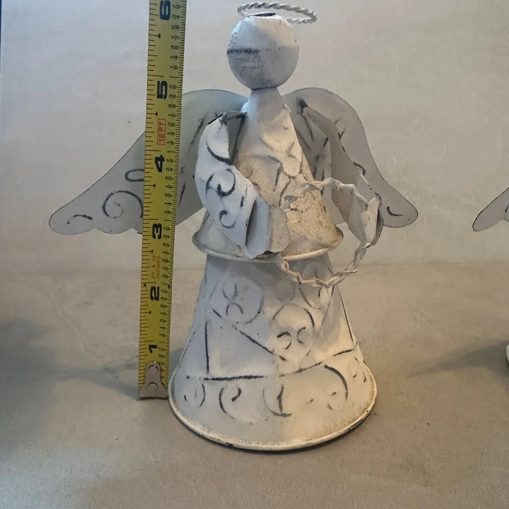 Vintage White Tin Angel Fairy Set - Folk Art Tin - Picture 5 of 6